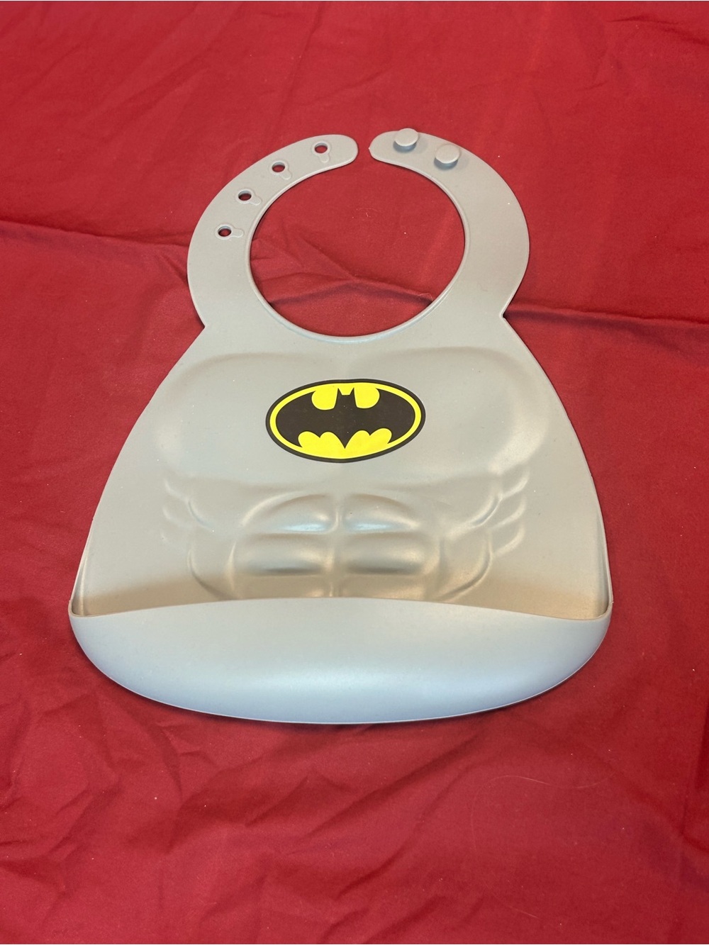 Batman Silicone Baby Bib with Catcher Pocket - Gray